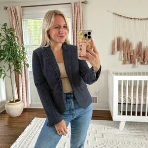 J. Crew Schoolboy One Button Long Sleeve Blazer Blue Indigo Dot 2